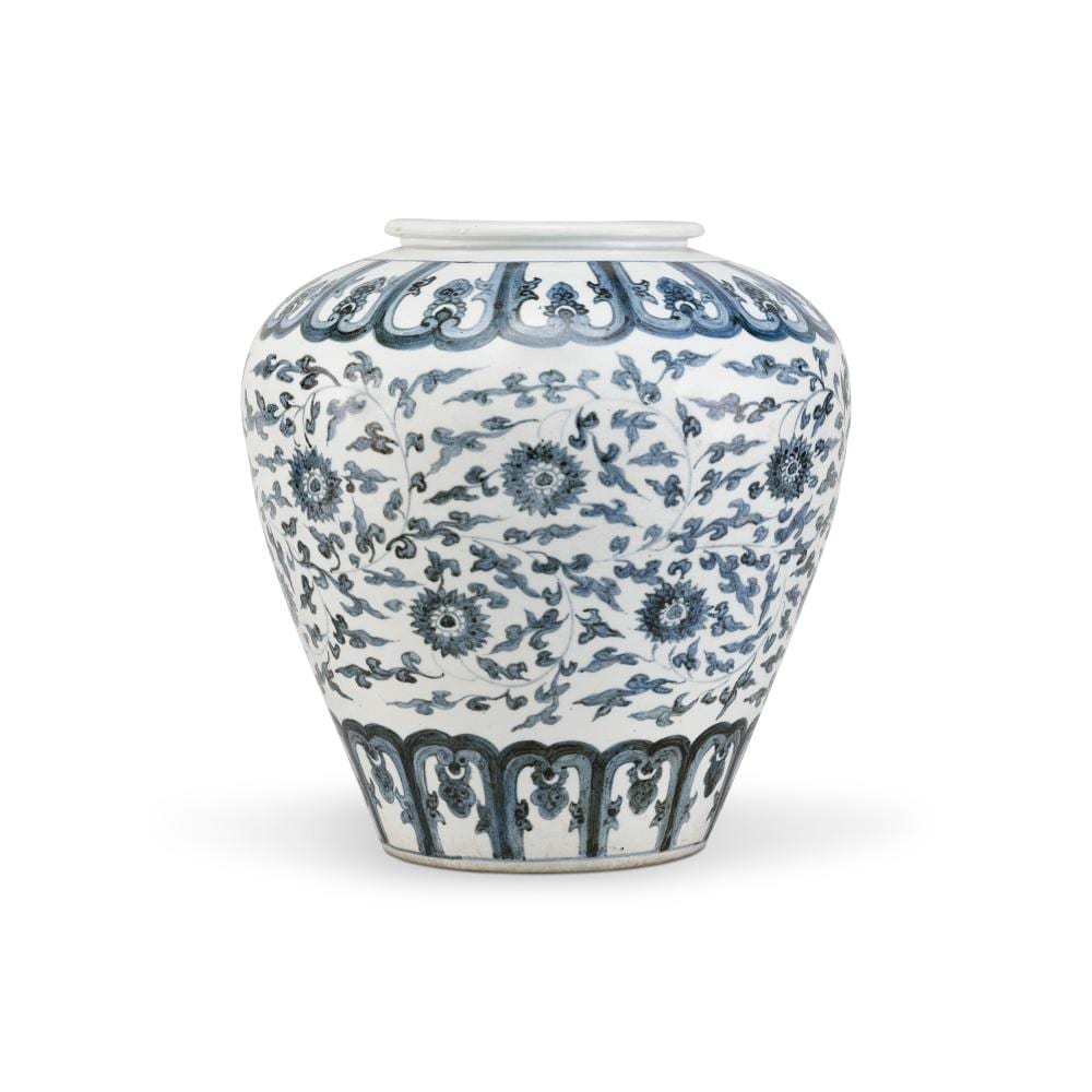 An Extremely Important Blue And White PORCELAIN JAR WITH CHRYSANTHEMUM SCRO comparable sale
