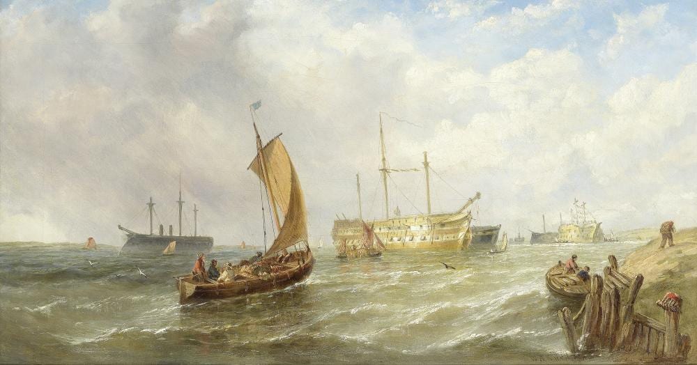 William Adolphus Knell comparable auction result: william adolphus knell british 1802 1875 the old two decker hms lion hulked at devonport as a training ship with luggers and other craft nearby