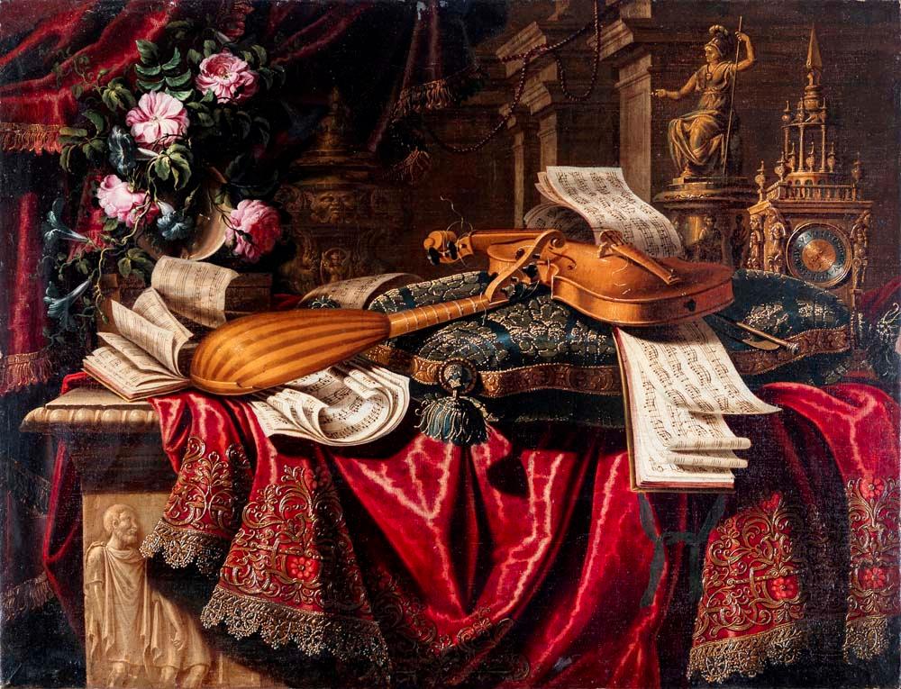 Carlo Manieri comparable auction result: carlo manieri attribuito a documentato a roma dal 1662 al 1700 still life with musical instruments