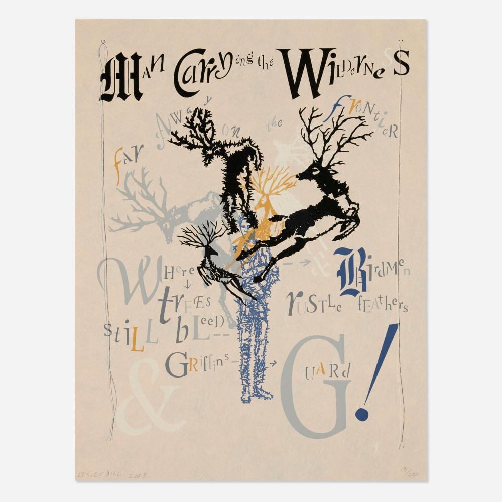 Lesley Dill comparable auction result: lesley dill dream world of the forest man carrying the wilderness