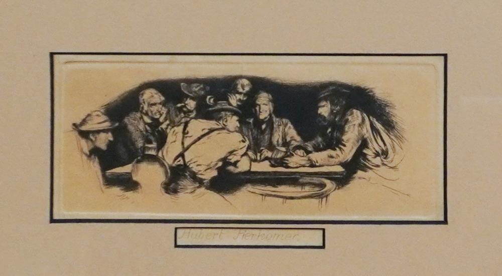 Hubert von Herkomer comparable auction result: hubert von herkomer german 1849 1914 disgruntled pubgoers etching signed lc frame 13 x 18 1 2 in 33 x 47 cm