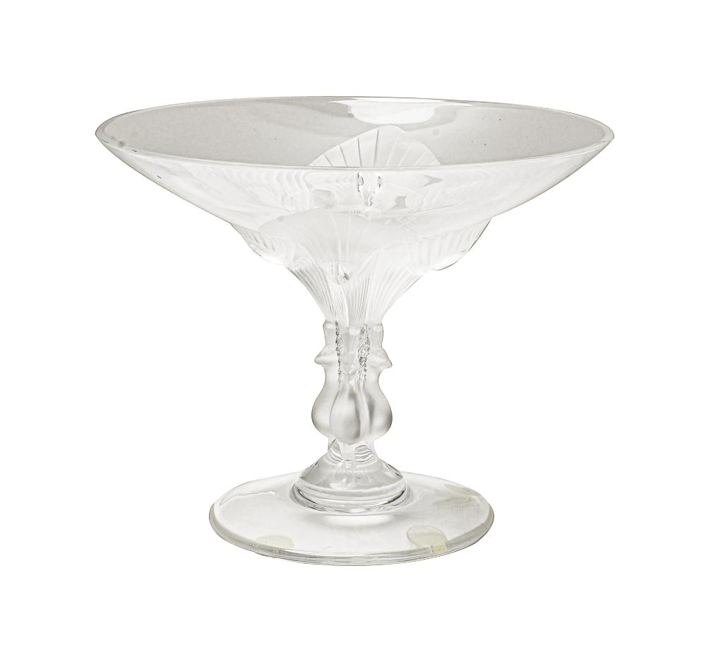 Clear footed glass bowl with a fluted stem and decorative ridges around the base.