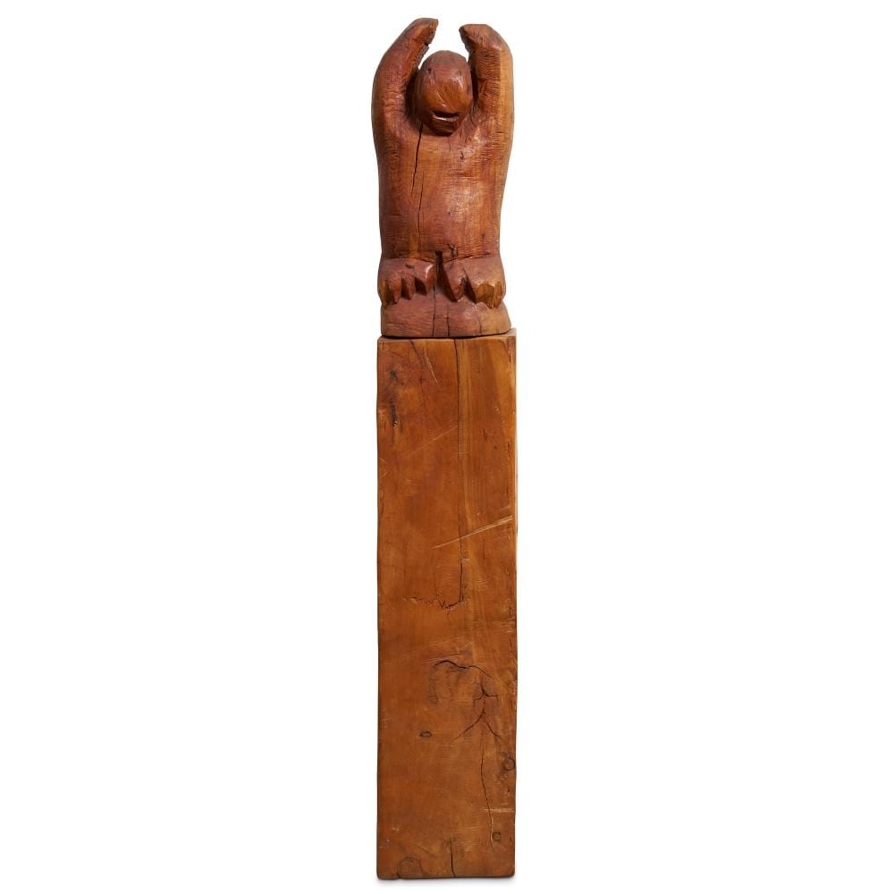 Bruce Armstrong comparable auction result: bruce armstrong 1957 2024 penguin hand carved redgum and base 69 x 28 5 x 26cm 191cm height including base