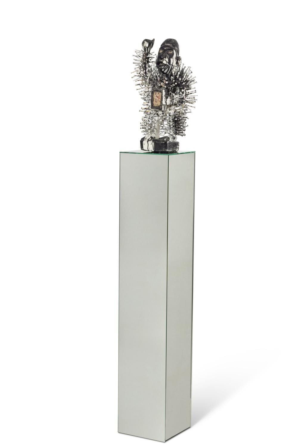 Kendell Geers comparable auction result: kendell geers b 1968 mutus liber fetish 68 oil nails glass fabric