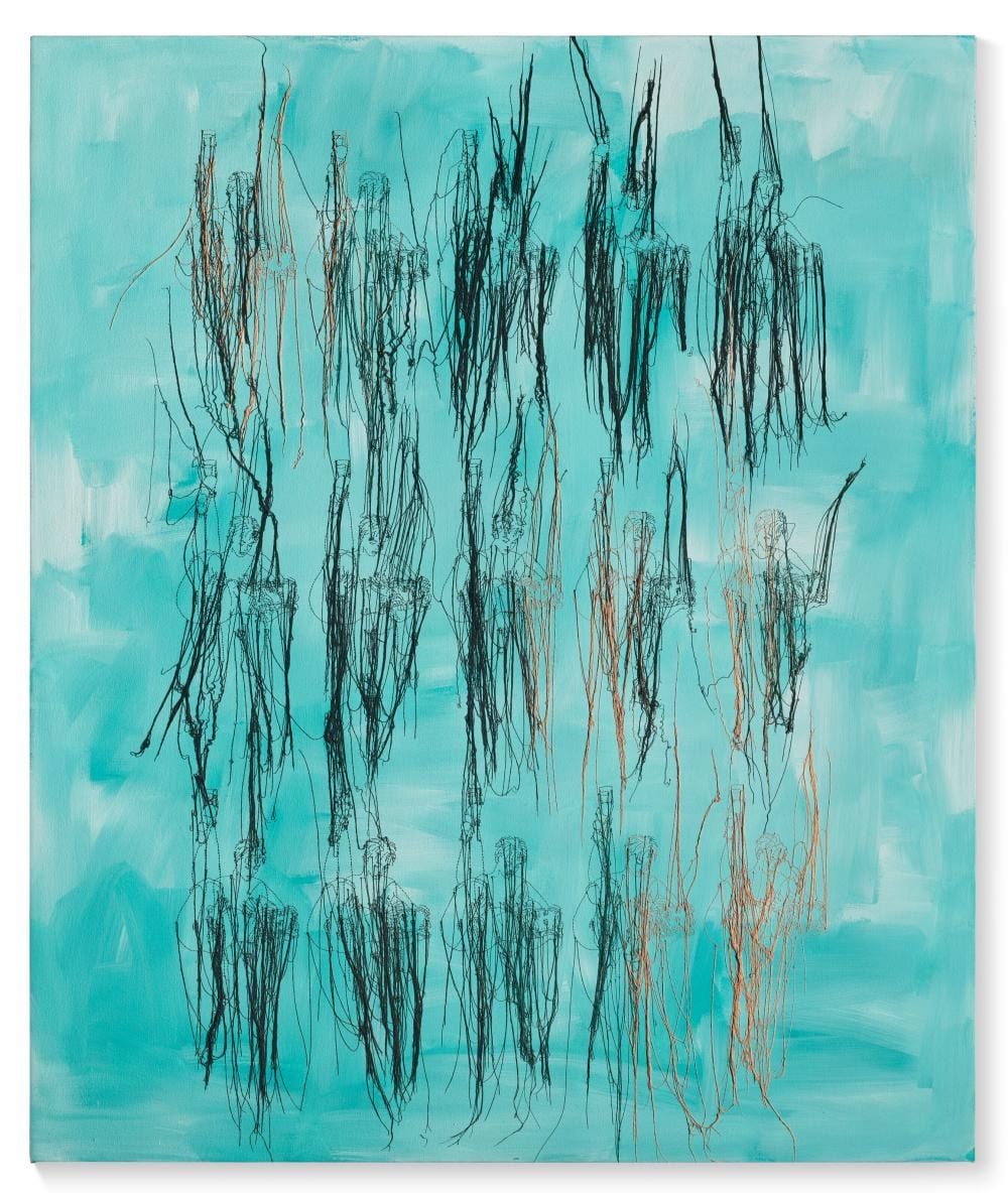 ghada amer b 1963 untitled bleu fernando acrylic embroidery and gel · Christie's · 2025-10-16 Ghada Amer comparable auction result: ghada amer b 1963 untitled bleu fernando acrylic embroidery and gel