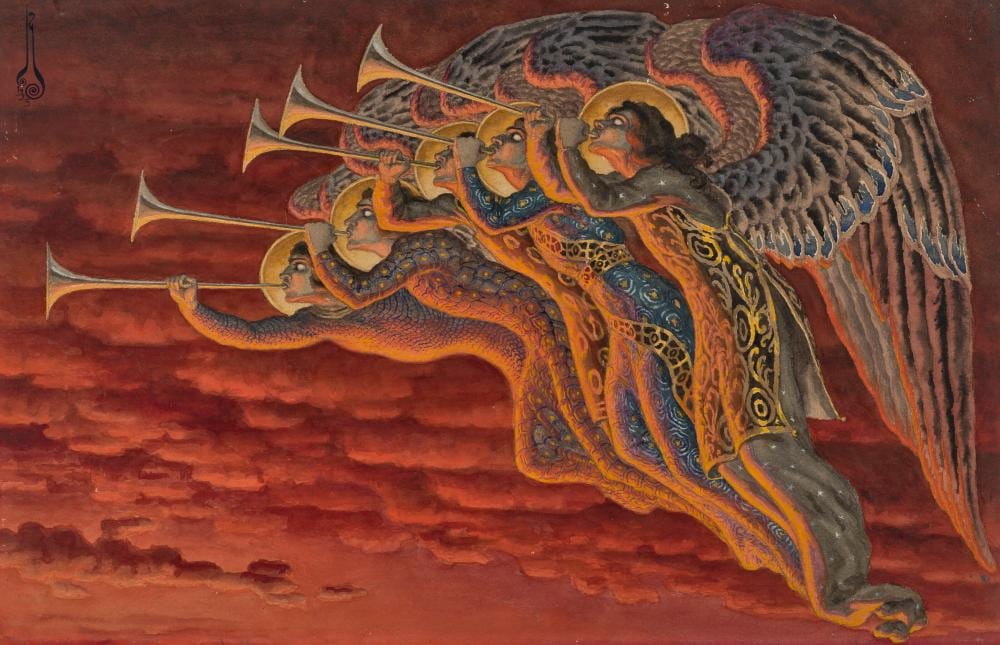 Nicolas Kalmakoff comparable auction result: nicolas kalmakoff 1873 1955 fanfare c leste gouache watercolour and pe