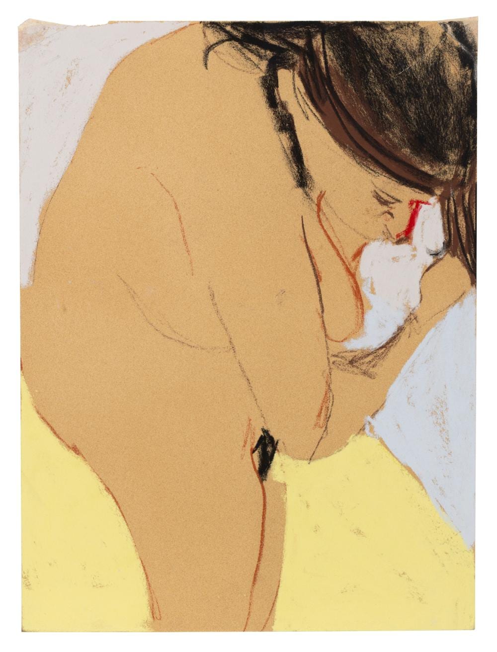 Chantal Joffe comparable auction result: chantal joffe b 1969 self portrait on yellow pastel and tape on paper1