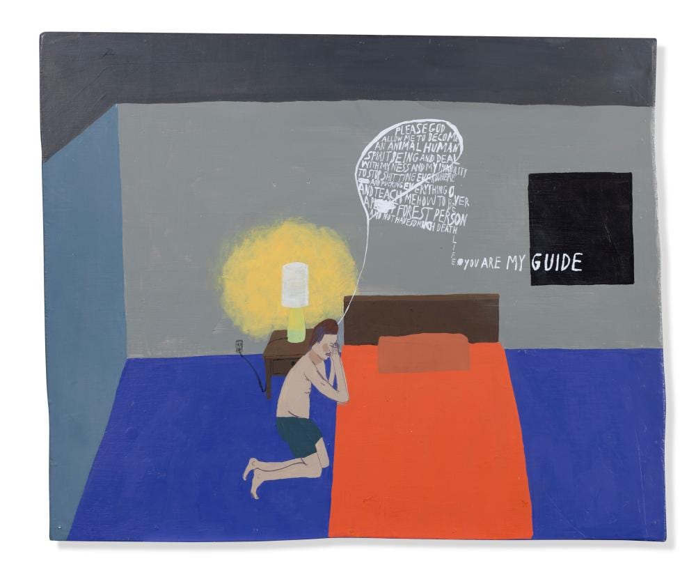 Chris Johanson comparable auction result: chris johanson b 1968 untitled oil on panel16 x 19 5 8in 40 7 x 49 7