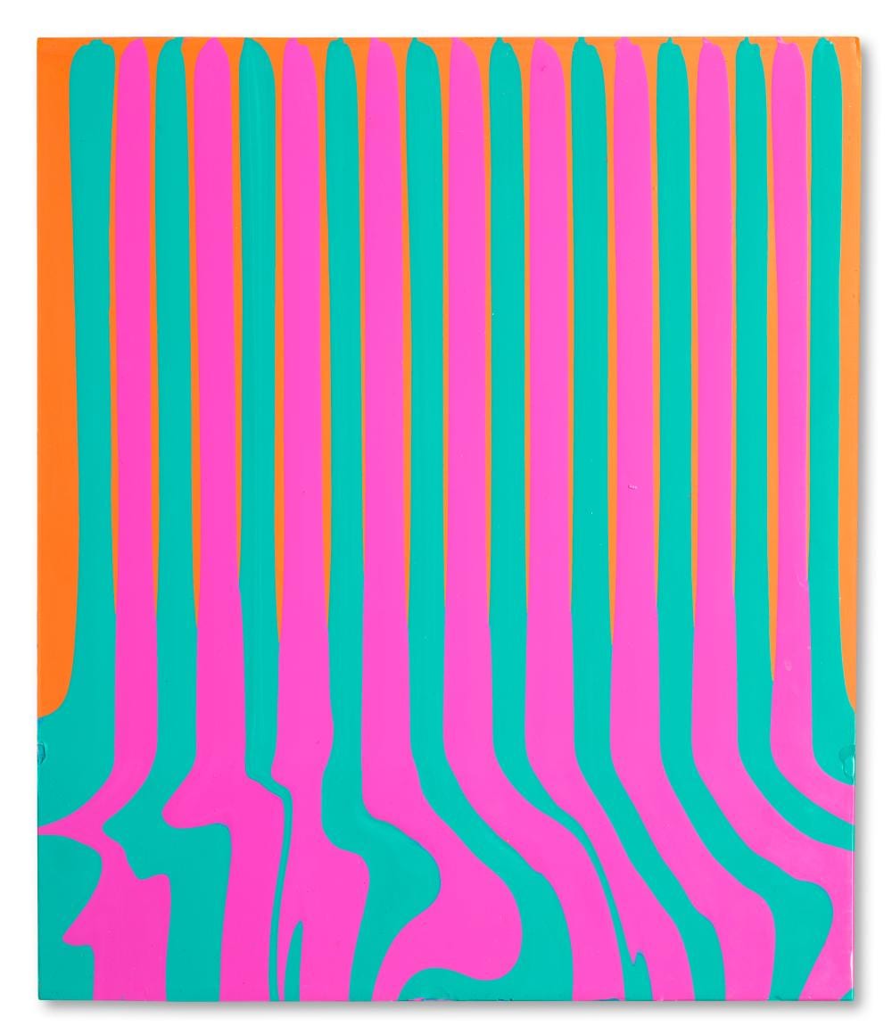 Ian Davenport comparable auction result: ian davenport b 1966 puddle painting orange magenta green acrylic on