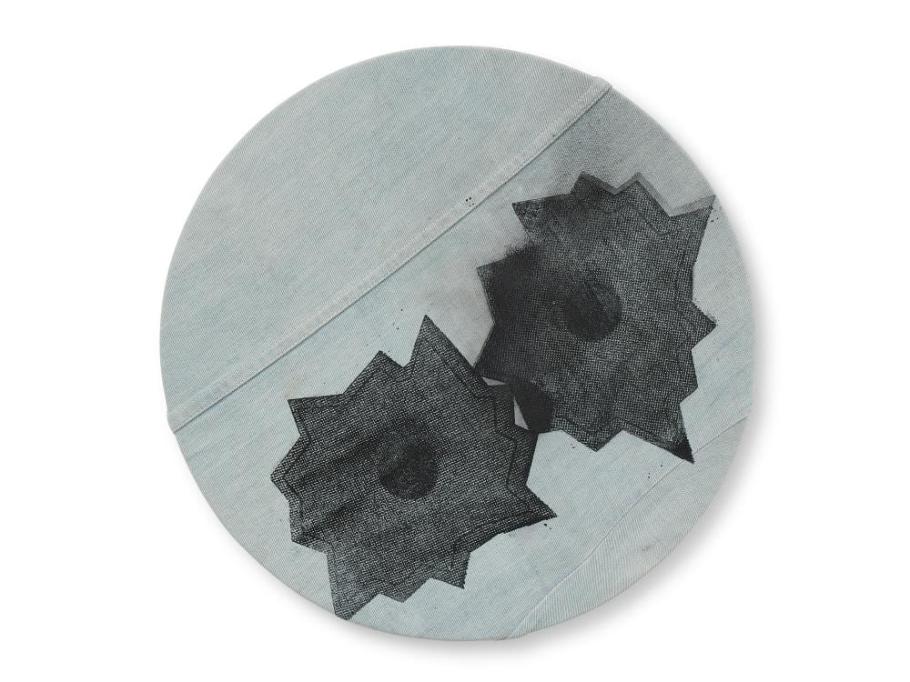 Nate Lowman comparable auction result: nate lowman b 1979 untitled bullet holes acrylic and canvas on denim