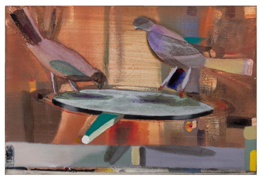 Merlin James comparable auction result: merlin james b 1960 birds acrylic on canvas 41 x 61cm signed inscribed and dated 20 08 provenance with kerlin gallery dublin label verso