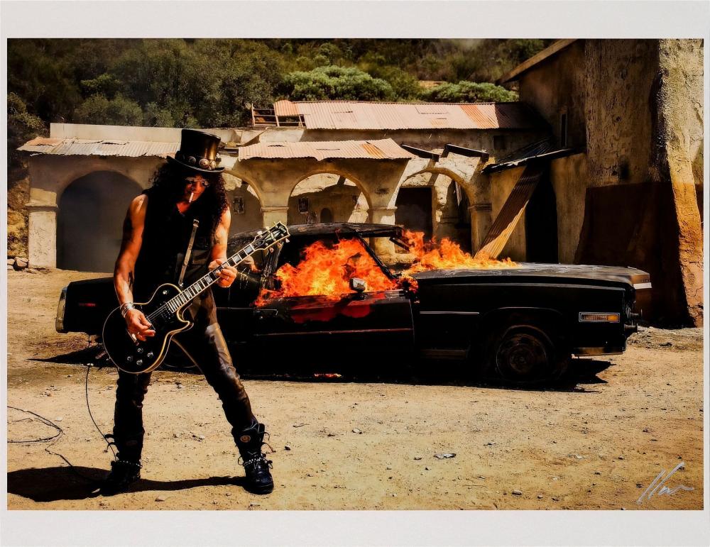 VELVET REVOLVER - Slash in "She Builds Quick Machines" Music Video Print by Dean Karr and Production File, 2007 sold by Propstore London, lot 393 — auction record photograph