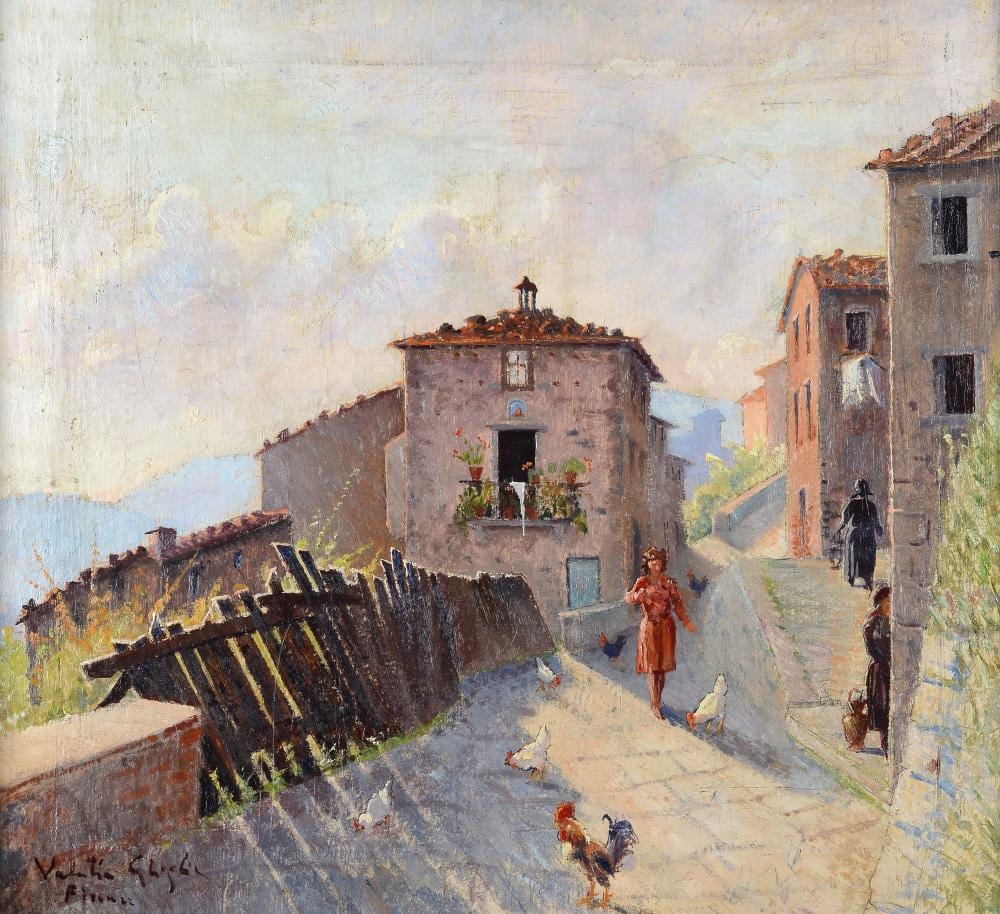 Valentino Ghiglia comparable auction result: valentino ghiglia firenze 1903 1960 strada di paese con figure