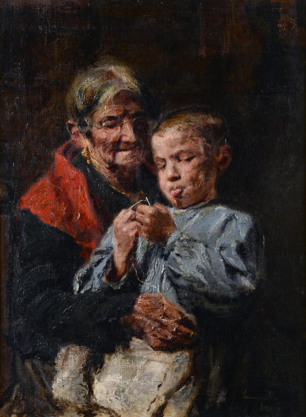 Ermenegildo Agazzi comparable auction result: ermenegildo agazzi mapello 1866 bergamo 1945 anziana con bambino