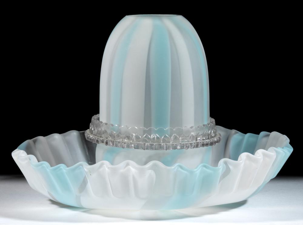 CLEVELAND / RIBBON STRIPE PATTERN ART GLASS FAIRY LAMP sold by Jeffrey S. Evans & Associates, lot 37 — auction record photograph