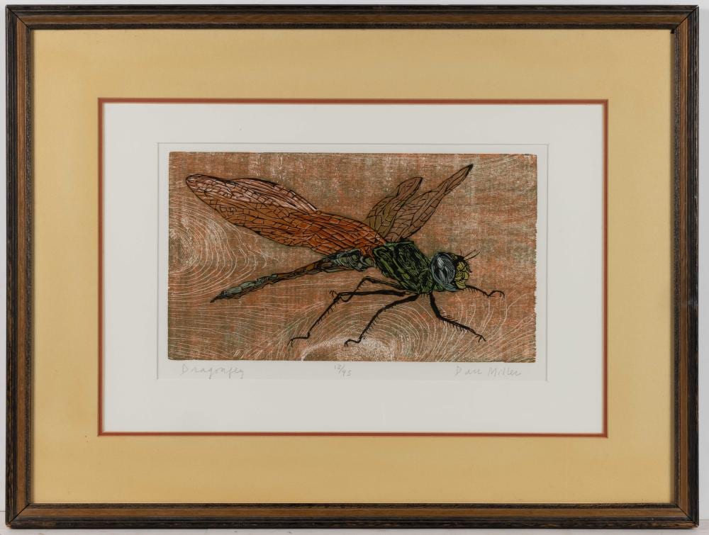 dan miller pennsylvania b 1928 dragonfly woodcut print · Jeffrey S. Evans & Associates · 2025-10-17 Dan Miller comparable auction result: dan miller pennsylvania b 1928 dragonfly woodcut print