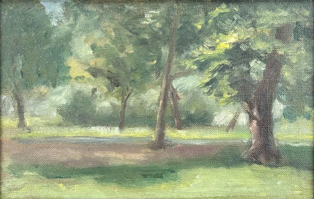 Alvin Ross comparable auction result: alvin ross 1920 1975 aaron copland s driveway oil on canvas board 6 x 9 8 x 11 framed