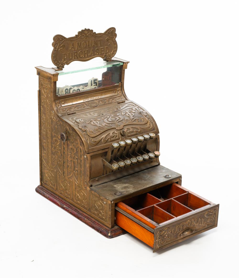 BRASS NATIONAL CASH REGISTER. sold by Amelia Jeffers, lot 1033 — auction record photograph