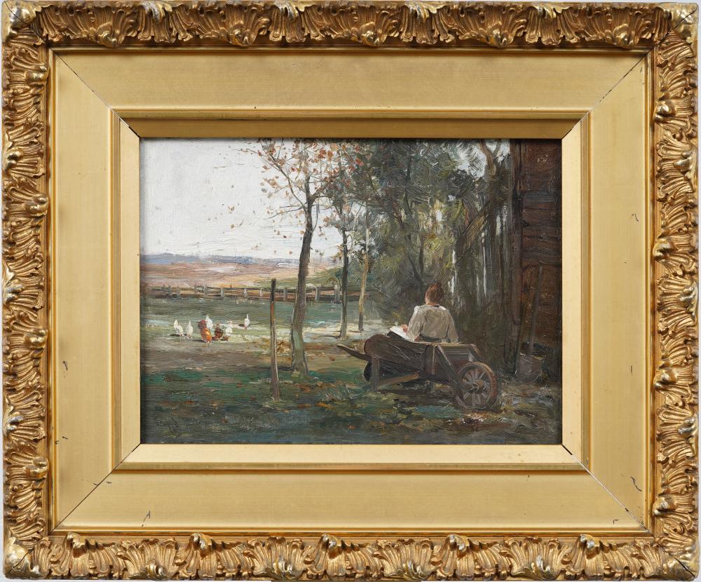 Charles Paul Gruppe comparable auction result: charles paul gruppe 1860 1940 signed american impressionist farm scene framed oil painting