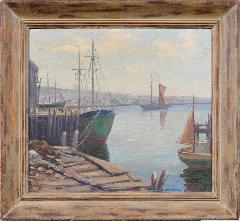 Abraham Rosenthal comparable auction result: abraham rosenthal 1886 1963 antique american impressionist long island fishing harbor oil painting