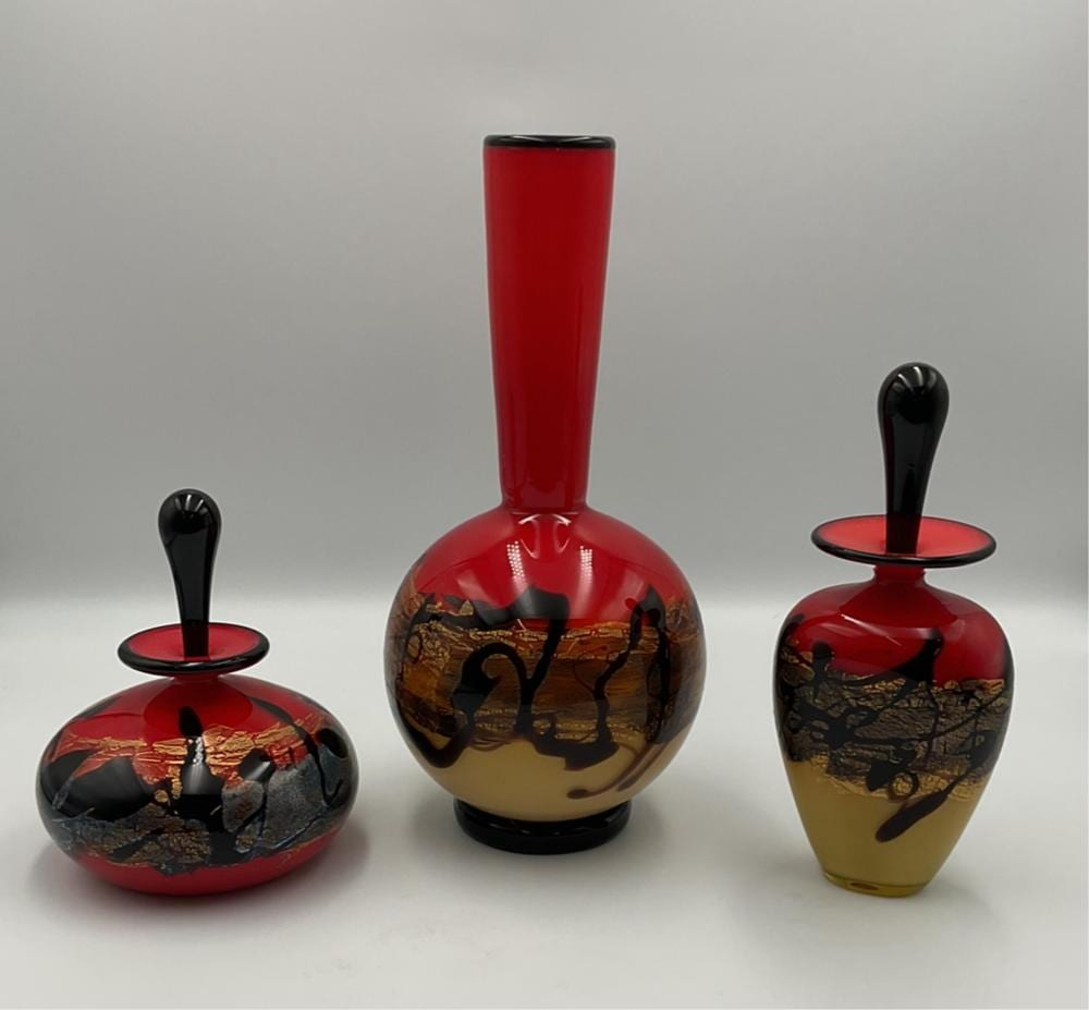 Michael Nourot comparable auction result: michael nourot handblown art glass perfume bottles and vase