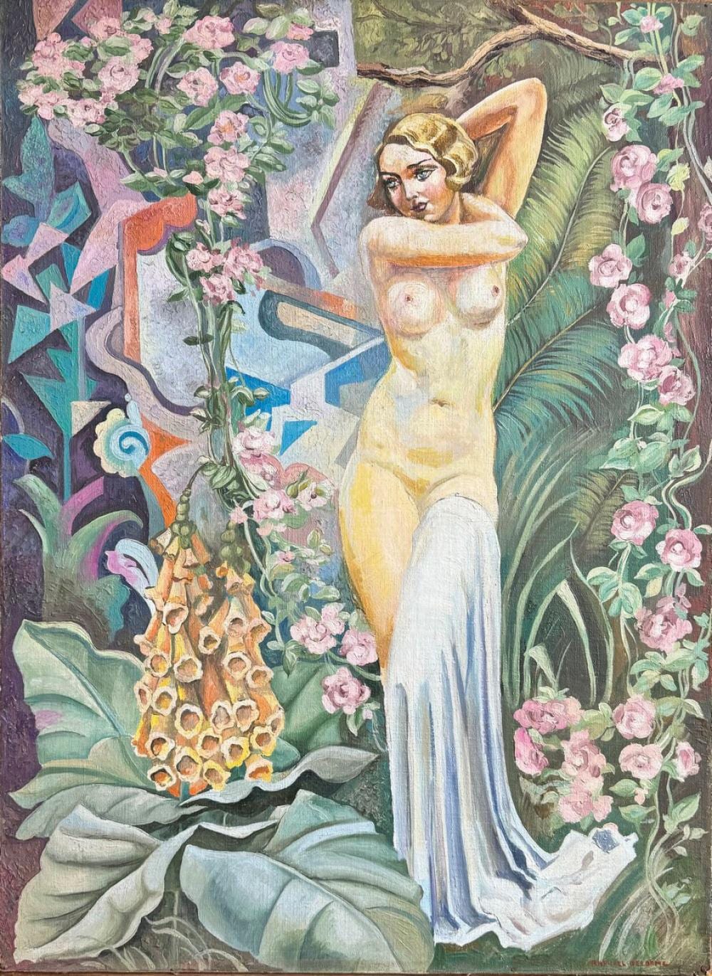 Raphaël Delorme comparable auction result: rapha l delorme 1885 1962 femme nue debout dans un d cor floral