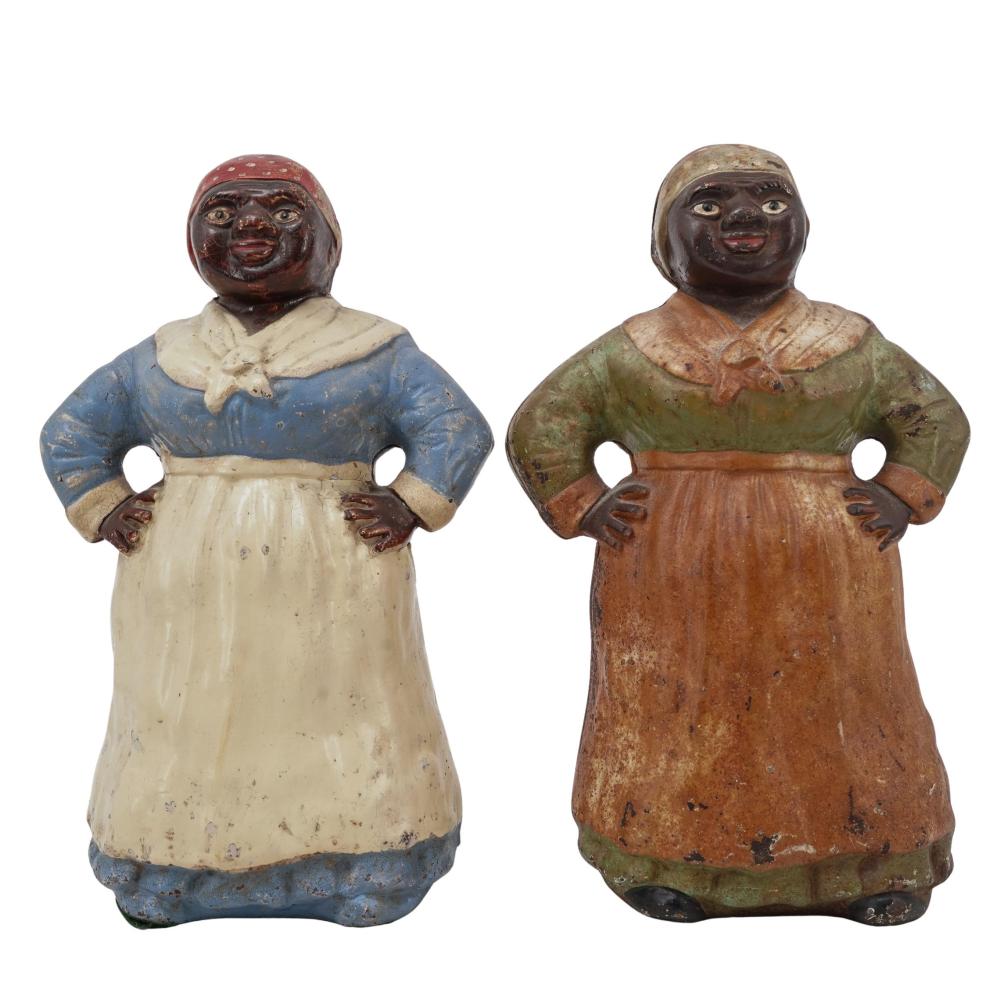 Pair of Hubley "Mammy" Black Americana Cast Iron Door Stops sold by Akiba Galleries, lot 443 — auction record photograph