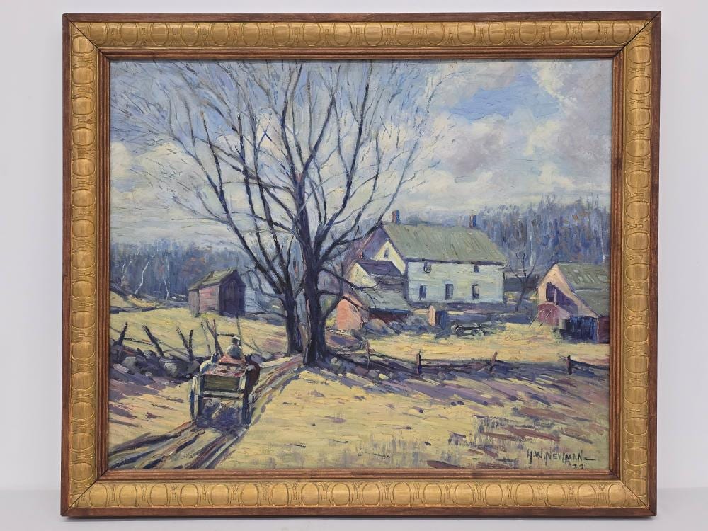 Harry W. Newman comparable auction result: harry w newman american 1873 1946 oil on canvas winter cottage landscape