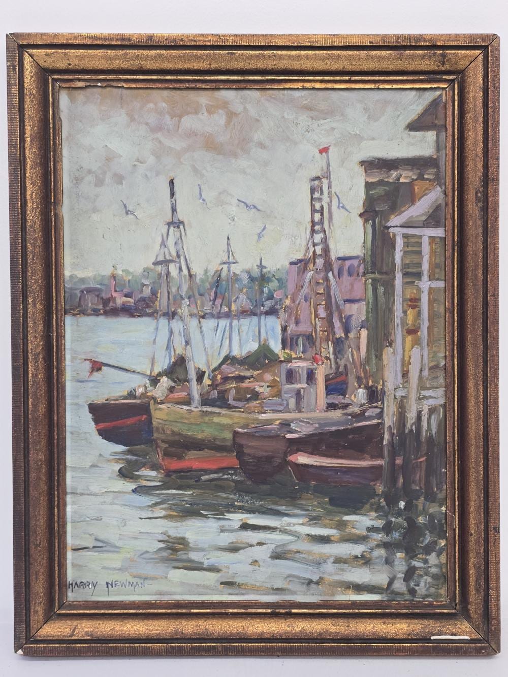 Harry W. Newman comparable auction result: harry w newman american 1873 1946 oil on canvas dock harbor scene
