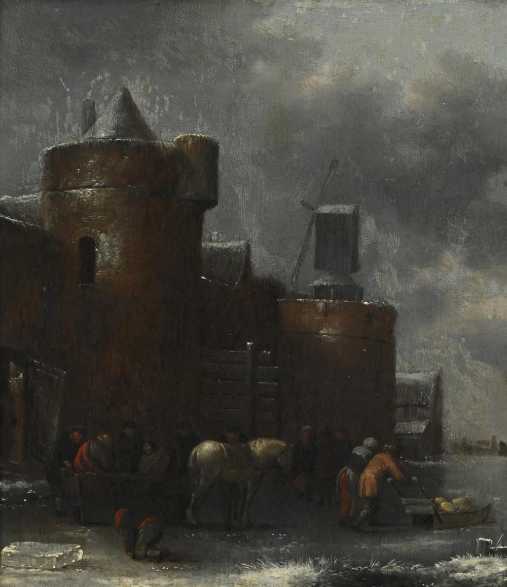 Klaes Molenaer comparable auction result: klaes molenaer dutch circa 1630 circa 1676 figures on a frozen river