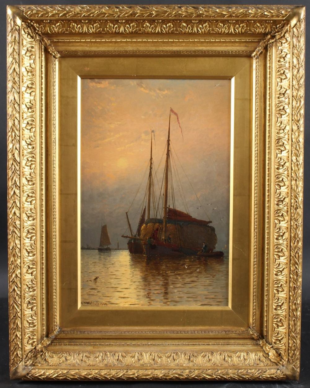George Stanfield Walters comparable auction result: george stanfield walters 1838 1924 moored ships at dusk oil on canvas signed and dated 1889 37 x 24cm