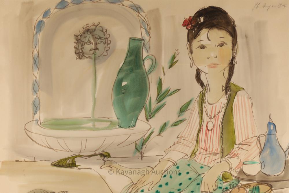Philippe Henri Noyer comparable auction result: philippe henri noyer french 1917 1985 1964 watercolor seated girl