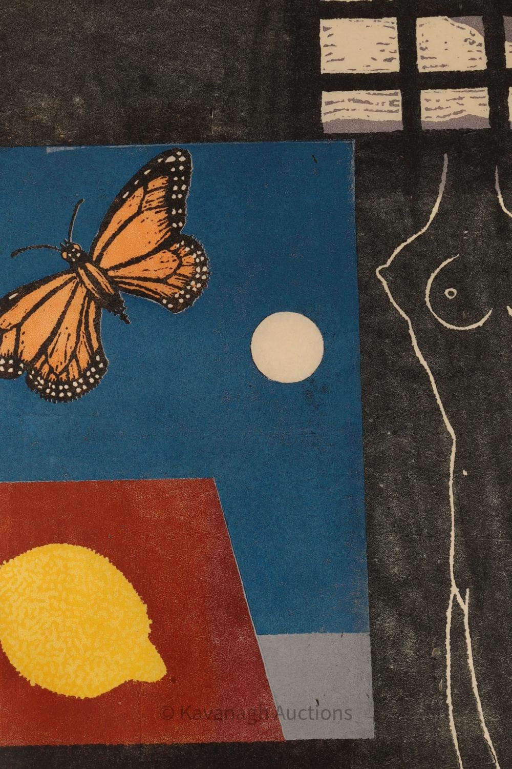 Stanley Lewis comparable auction result: stanley lewis canadian 1930 2006 coloured woodcut prison composition 1975