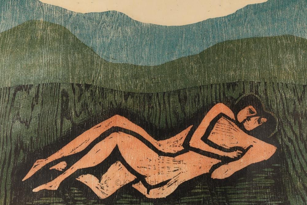 Stanley Lewis comparable auction result: stanley lewis canadian 1930 2006 coloured woodcut summertime 1972