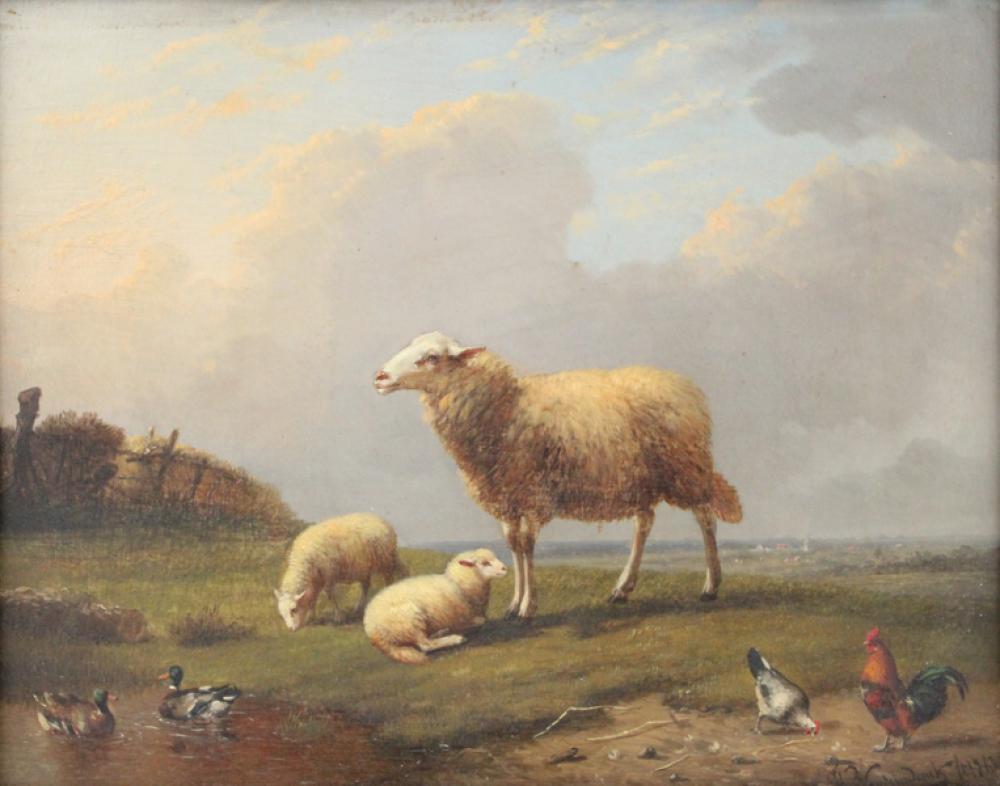 francois vandeverdonck belgian 1848 1875 sheep chickens and ducks oil on board · Nye & Company · 2025-10-22 Francois Vandeverdonck comparable auction result: francois vandeverdonck belgian 1848 1875 sheep chickens and ducks oil on board