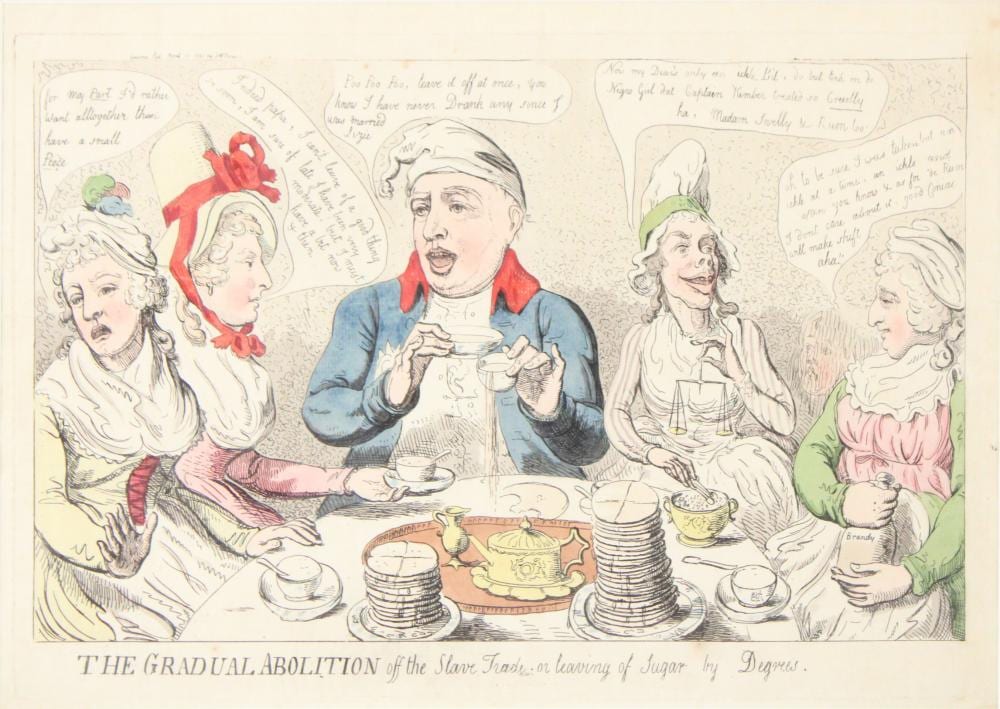 Isaac Cruikshank comparable auction result: isaac cruikshank 1756 1811 the gradual abolition off the slave trade or leaving of sugar by degrees engraving