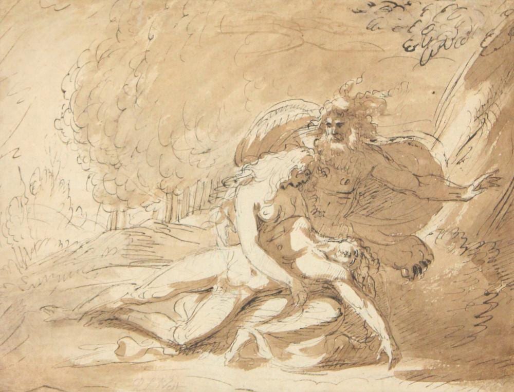 Raphael Lamar West comparable auction result: raphael lamar west 1769 1850 hercules black ink and wash