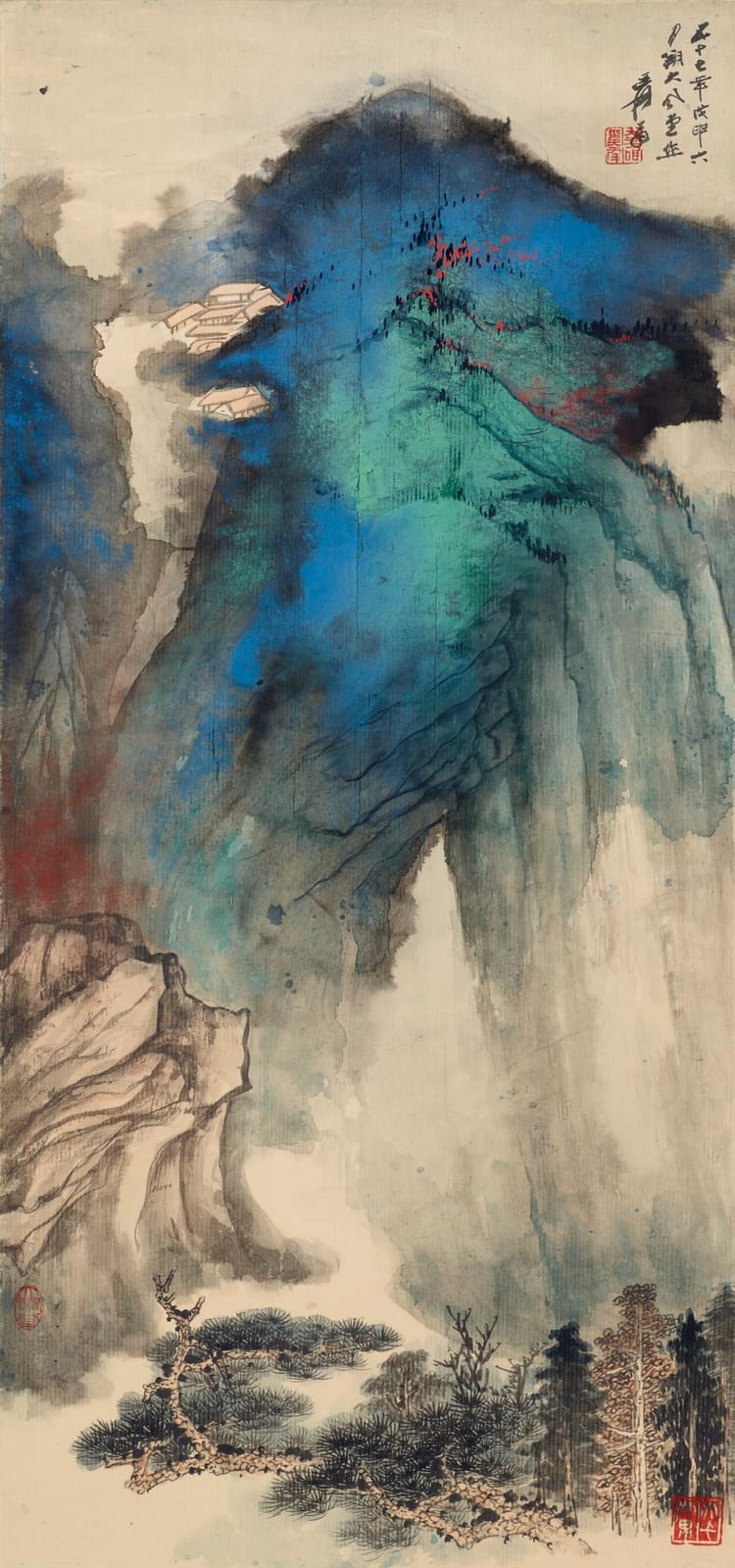 Zhang Daqian (1899-1983). Spring Mountains with Lush Greens. Scroll, mounte comparable sale