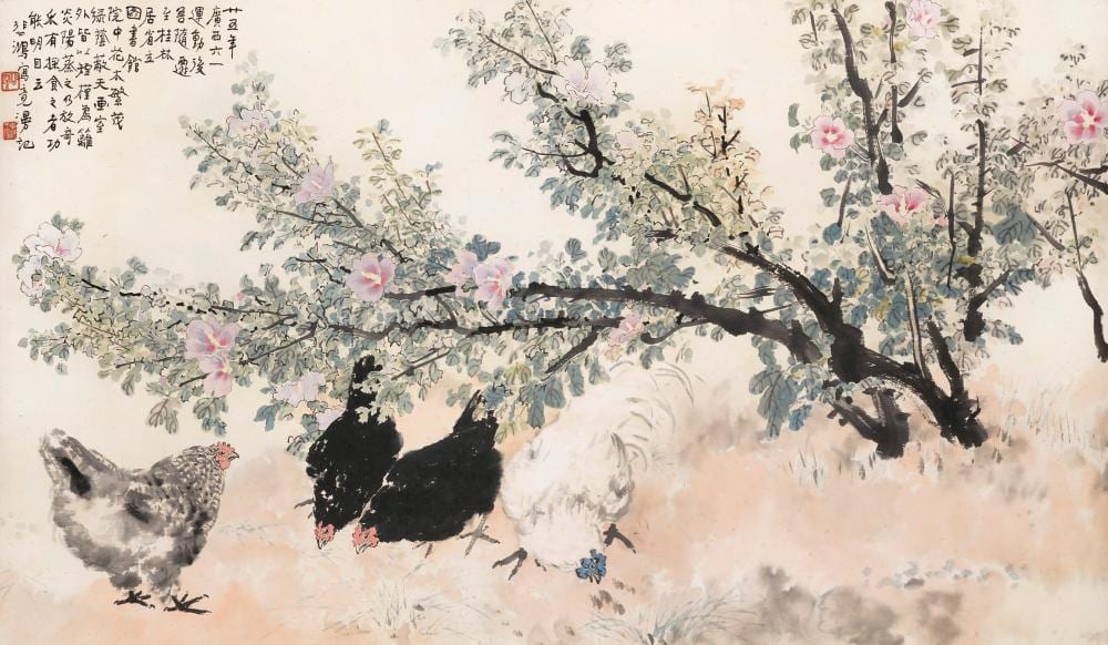 Xu Beihong (1895-1953). Chickens. Scroll, mounted and framed, ink and colou comparable sale