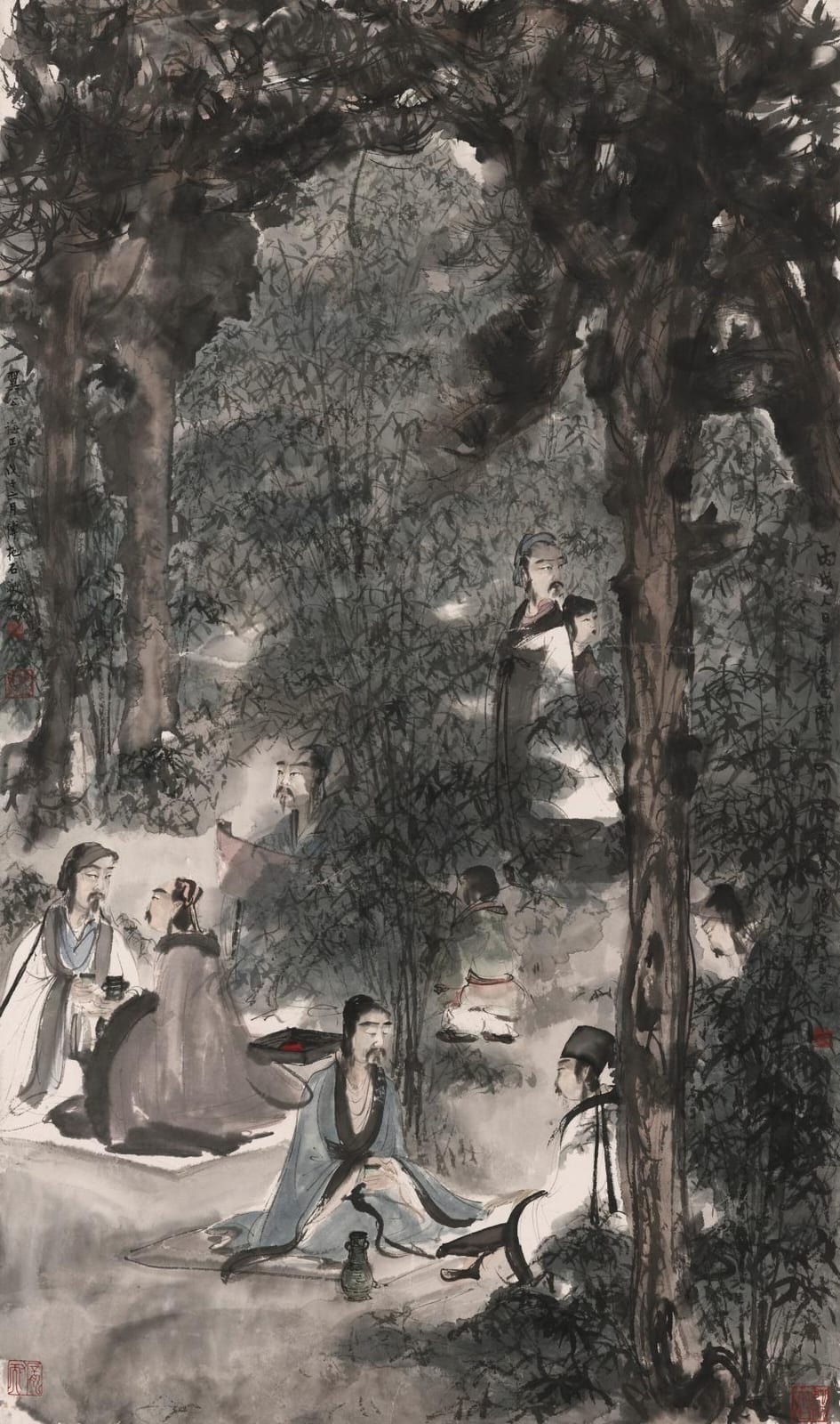 Fu Baoshi (1904-1965). Seven Sages of the Bamboo Grove. Scroll, mounted and comparable sale