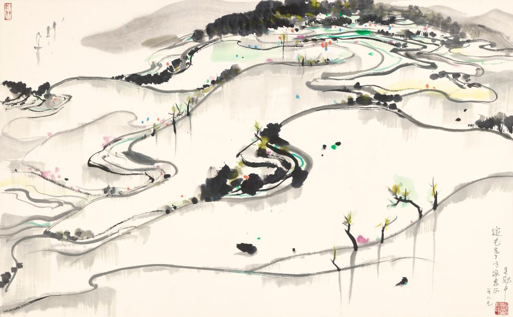 Wu Guanzhong (1919-2010). Paddy Field in Jiangnan. Scroll, mounted and fram comparable sale