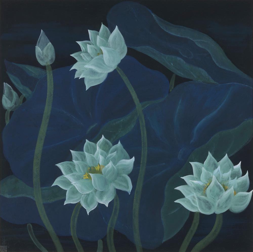 Lin Fengmian (1900-1991). Lotus Pond under Moonlight. Scroll, mounted and f comparable sale