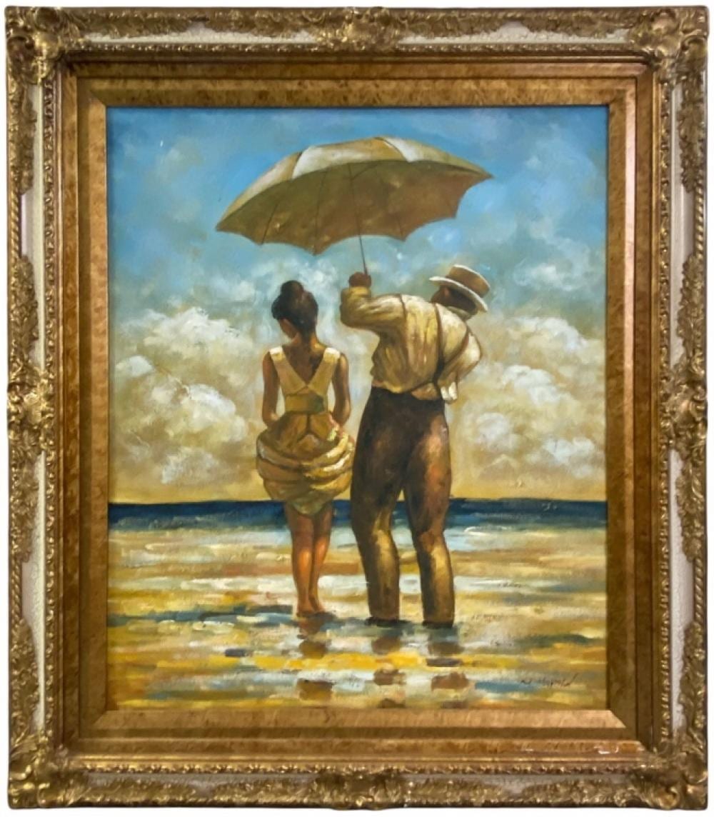 oil painting on canvas after jack vettriano signed · MiddleManBrokers · 2025-10-23 Jack Vettriano comparable auction result: oil painting on canvas after jack vettriano signed