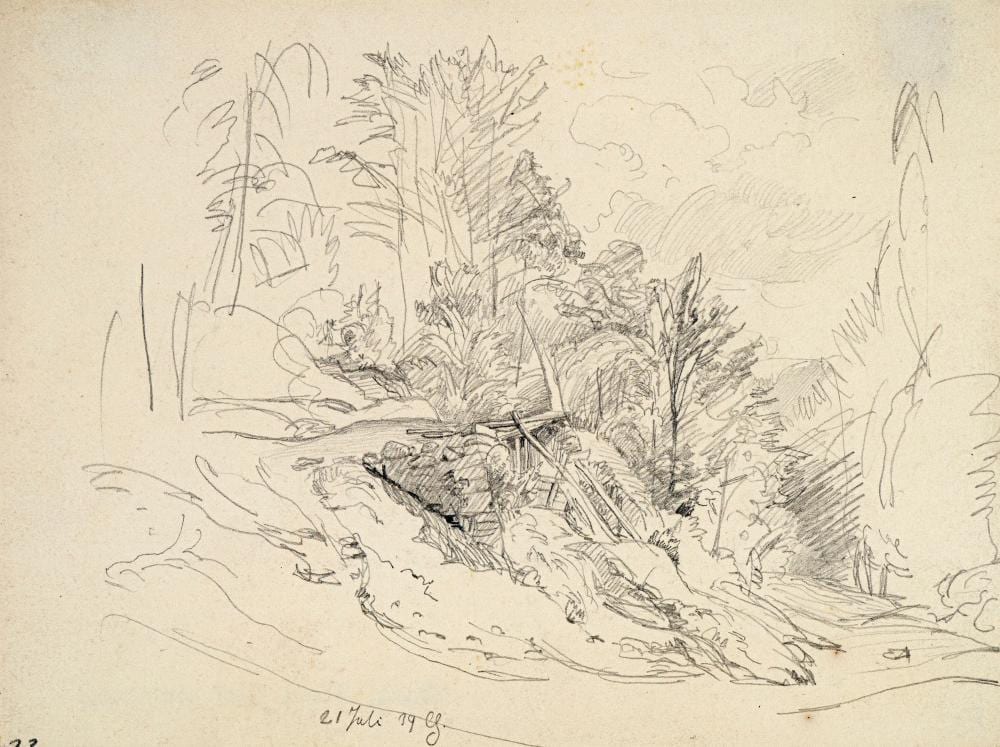 Christian Friedrich Gille comparable auction result: christian friedrich gille waldhang mit holzsteg elbzillen 1879 um 1855 1860
