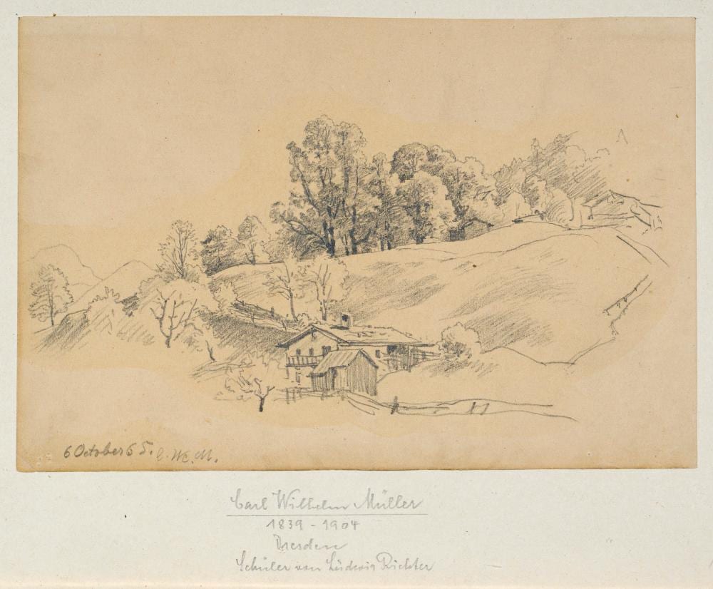 Carl Wilhelm Müller comparable auction result: carl wilhelm m ller alpenl ndische alm mit bauernhof 1865