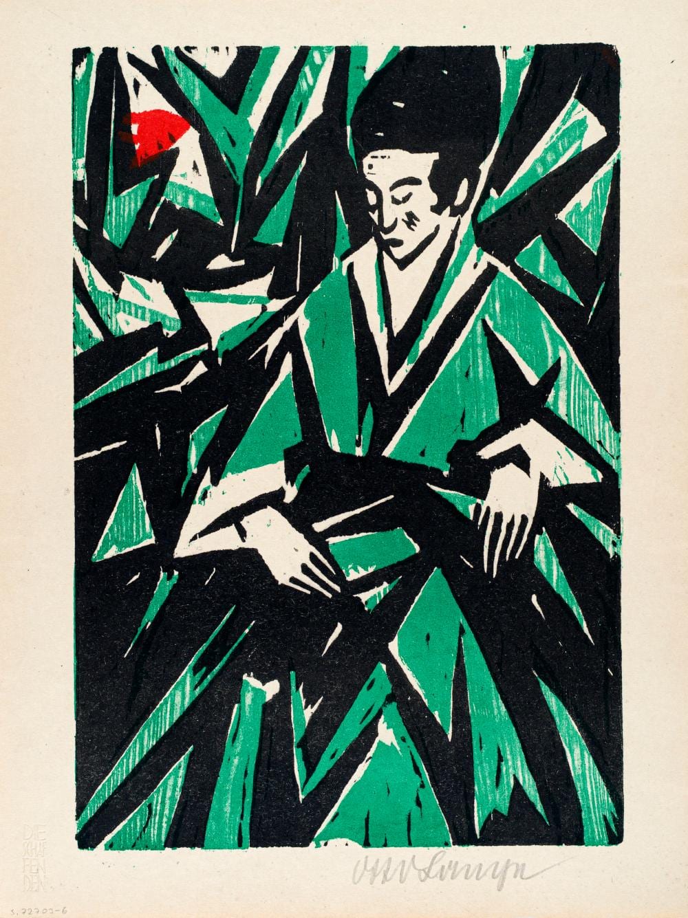 Otto Lange comparable auction result: otto lange dame in gr n 1916
