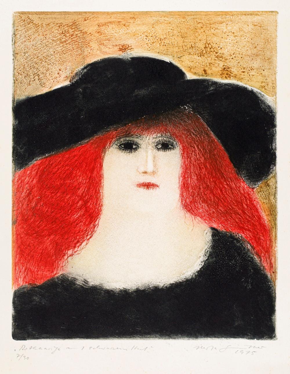 Herta Günther comparable auction result: herta g nther rothaarige mit schwarzem hut 1975