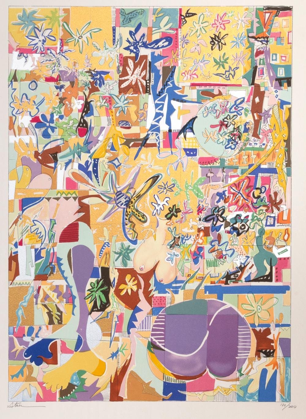 Yona Lotan comparable auction result: yona lotan flowers and breasts screenprint