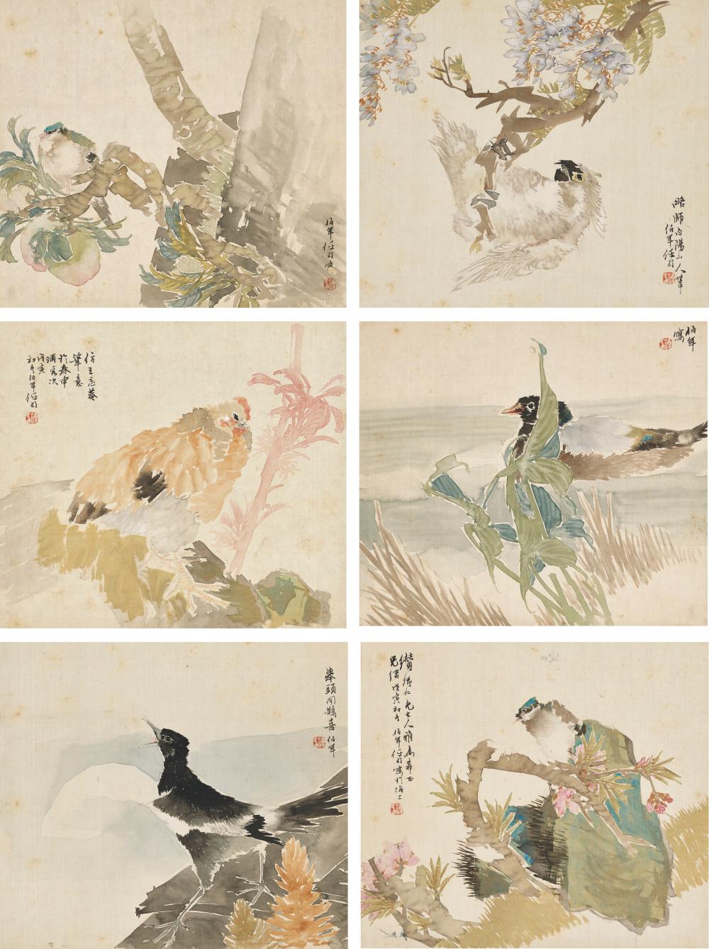 Bonian Ren comparable auction result: ren yi ren bonian 1840 1895 birds and flowers a set of six album leave