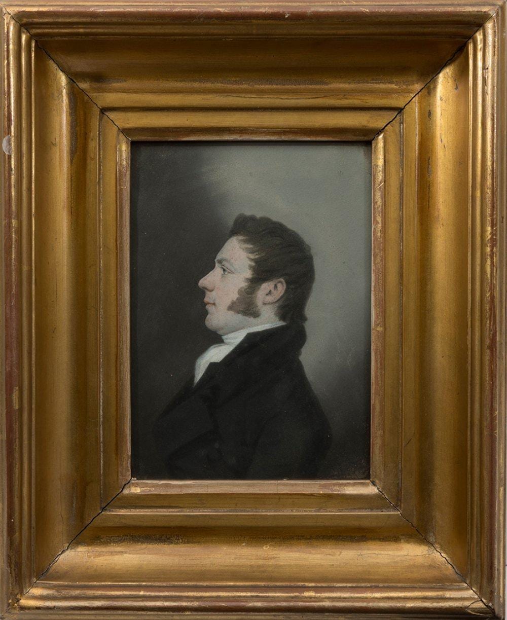 John Downman comparable auction result: john downman england 1749 1824 portrait of thomas simpson miniature pastel on panel signed inscribed on the back